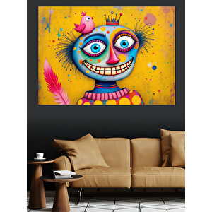Renkli Gözlü Soyut Surat Dekoratif Kanvas - Mdf Ahşap Tablo 25x35 cm
