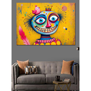 Renkli Gözlü Soyut Surat Dekoratif Kanvas - Mdf Ahşap Tablo