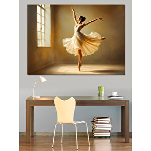 Beyaz Elbiseli Balerin Dekoratif Kanvas - Mdf Ahşap Tablo 50x70 cm