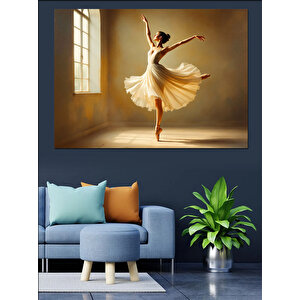 Beyaz Elbiseli Balerin Dekoratif Kanvas - Mdf Ahşap Tablo