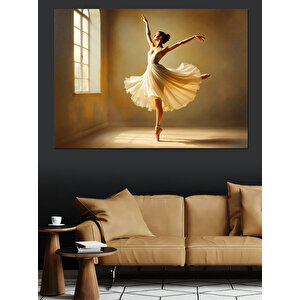 Beyaz Elbiseli Balerin Dekoratif Kanvas - Mdf Ahşap Tablo 100x140 cm
