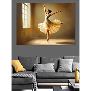 Beyaz Elbiseli Balerin Dekoratif Kanvas - Mdf Ahşap Tablo 70x100 cm