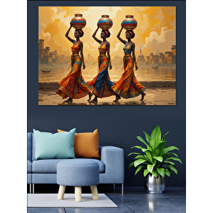 Su Taşıyan Afrika Kadınları Dekoratif Kanvas - Mdf Ahşap Tablo 70x100 cm