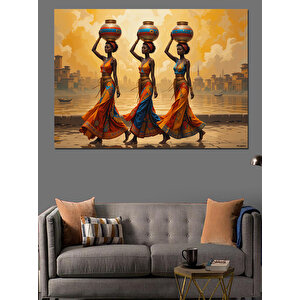 Su Taşıyan Afrika Kadınları Dekoratif Kanvas - Mdf Ahşap Tablo 70x100 cm