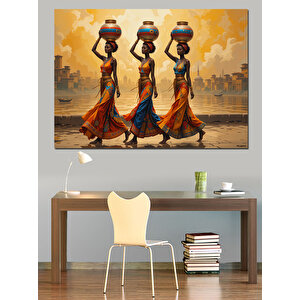Su Taşıyan Afrika Kadınları Dekoratif Kanvas - Mdf Ahşap Tablo 70x100 cm
