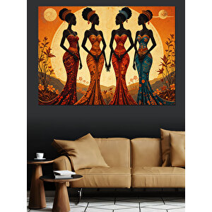 Afrikalı Kadınlar Renkli Silüet Dekoratif Kanvas - Mdf Ahşap Tablo