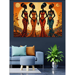 Afrikalı Kadınlar Renkli Silüet Dekoratif Kanvas - Mdf Ahşap Tablo
