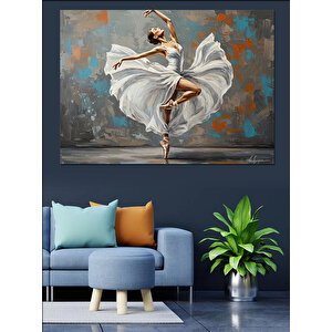 Beyaz Elbiseli Balerin Dekoratif Kanvas - Mdf Ahşap Tablo 70x100 cm
