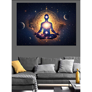 Gezegenler Arasında Meditasyon Buda Dekoratif Kanvas - Mdf Ahşap Tablo 25x35 cm