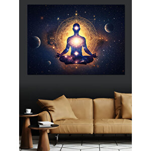 Gezegenler Arasında Meditasyon Buda Dekoratif Kanvas - Mdf Ahşap Tablo 25x35 cm