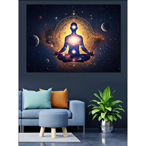 Gezegenler Arasında Meditasyon Buda Dekoratif Kanvas - Mdf Ahşap Tablo 25x35 cm