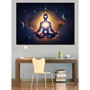 Gezegenler Arasında Meditasyon Buda Dekoratif Kanvas - Mdf Ahşap Tablo