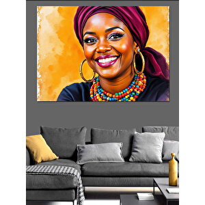 Neşeli Afrika Kadını Dekoratif Kanvas - Mdf Ahşap Tablo 25x35 cm