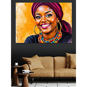 Neşeli Afrika Kadını Dekoratif Kanvas - Mdf Ahşap Tablo 25x35 cm