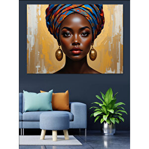 Afrikalı Kadın Portresi Sanatı Dekoratif Kanvas - Mdf Ahşap Tablo 100x140 cm