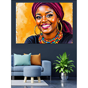 Neşeli Afrika Kadını Dekoratif Kanvas - Mdf Ahşap Tablo 50x70 cm