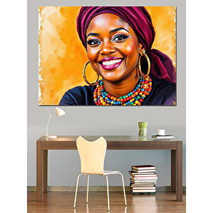 Neşeli Afrika Kadını Dekoratif Kanvas - Mdf Ahşap Tablo