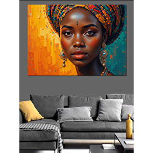 Altın Fonlu Afrikalı Kadın Portresi Dekoratif Kanvas - Mdf Ahşap Tablo 35x50 cm