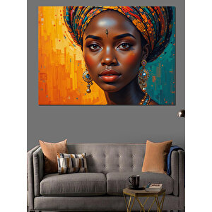 Altın Fonlu Afrikalı Kadın Portresi Dekoratif Kanvas - Mdf Ahşap Tablo 50x70 cm