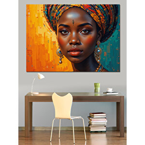 Altın Fonlu Afrikalı Kadın Portresi Dekoratif Kanvas - Mdf Ahşap Tablo 50x70 cm