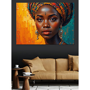 Altın Fonlu Afrikalı Kadın Portresi Dekoratif Kanvas - Mdf Ahşap Tablo