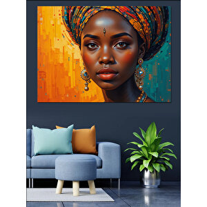 Altın Fonlu Afrikalı Kadın Portresi Dekoratif Kanvas - Mdf Ahşap Tablo