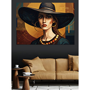 Gizemli Şapkalı Kadın Dekoratif Kanvas - Mdf Ahşap Tablo 35x50 cm