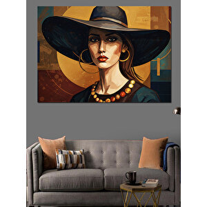 Gizemli Şapkalı Kadın Dekoratif Kanvas - Mdf Ahşap Tablo