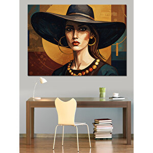 Gizemli Şapkalı Kadın Dekoratif Kanvas - Mdf Ahşap Tablo