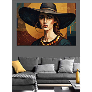 Gizemli Şapkalı Kadın Dekoratif Kanvas - Mdf Ahşap Tablo 50x70 cm
