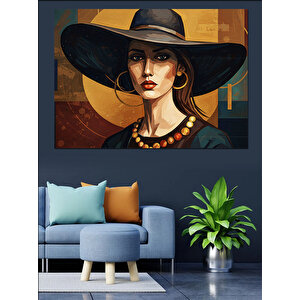 Gizemli Şapkalı Kadın Dekoratif Kanvas - Mdf Ahşap Tablo 50x70 cm