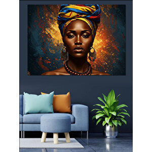 Turuncu Fonlu Afrikalı Kadın Dekoratif Kanvas - Mdf Ahşap Tablo