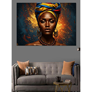 Turuncu Fonlu Afrikalı Kadın Dekoratif Kanvas - Mdf Ahşap Tablo 70x100 cm