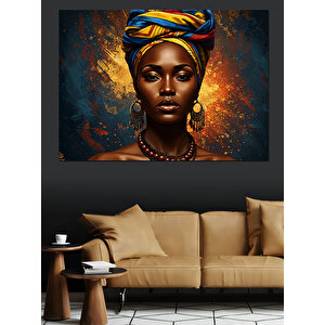 Turuncu Fonlu Afrikalı Kadın Dekoratif Kanvas - Mdf Ahşap Tablo