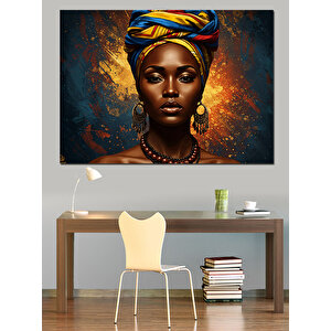 Turuncu Fonlu Afrikalı Kadın Dekoratif Kanvas - Mdf Ahşap Tablo 35x50 cm