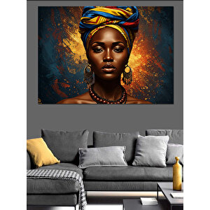 Turuncu Fonlu Afrikalı Kadın Dekoratif Kanvas - Mdf Ahşap Tablo 35x50 cm
