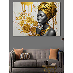 Altın Küpeli Afrika Kadını Dekoratif Kanvas - Mdf Ahşap Tablo