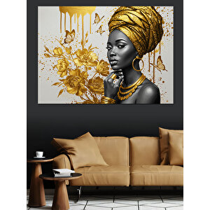 Altın Küpeli Afrika Kadını Dekoratif Kanvas - Mdf Ahşap Tablo 50x70 cm