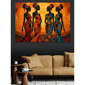 Turuncu Zeminde Afrika Kadınları Dekoratif Kanvas - Mdf Ahşap Tablo 35x50 cm