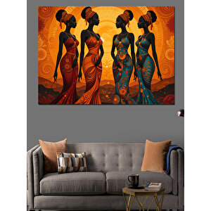 Turuncu Zeminde Afrika Kadınları Dekoratif Kanvas - Mdf Ahşap Tablo
