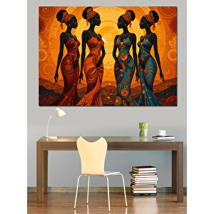 Turuncu Zeminde Afrika Kadınları Dekoratif Kanvas - Mdf Ahşap Tablo 70x100 cm