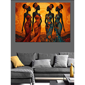 Turuncu Zeminde Afrika Kadınları Dekoratif Kanvas - Mdf Ahşap Tablo 70x100 cm