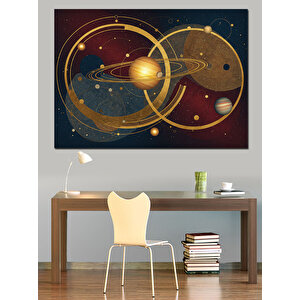 Gezegenler Arası Altın Yörüngeler Dekoratif Kanvas - Mdf Ahşap Tablo 50x70 cm