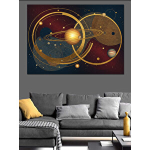Gezegenler Arası Altın Yörüngeler Dekoratif Kanvas - Mdf Ahşap Tablo 50x70 cm
