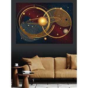 Gezegenler Arası Altın Yörüngeler Dekoratif Kanvas - Mdf Ahşap Tablo 50x70 cm