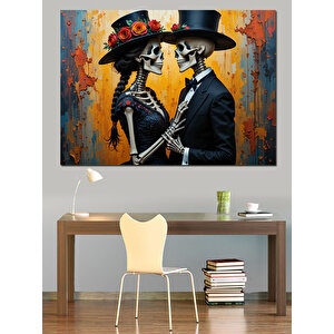 İskelet Damat Figürü Dekoratif Kanvas - Mdf Ahşap Tablo