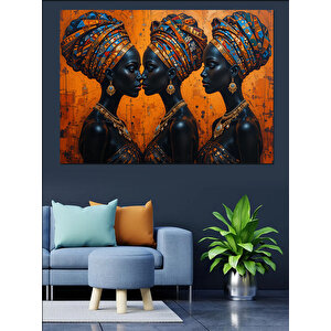 Afrikalı Kadınlar Geleneksel Başlıklarla Dekoratif Kanvas - Mdf Ahşap Tablo 25x35 cm