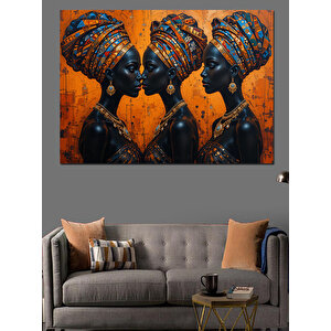 Afrikalı Kadınlar Geleneksel Başlıklarla Dekoratif Kanvas - Mdf Ahşap Tablo 100x140 cm