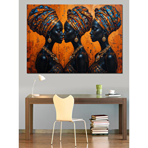 Afrikalı Kadınlar Geleneksel Başlıklarla Dekoratif Kanvas - Mdf Ahşap Tablo 100x140 cm