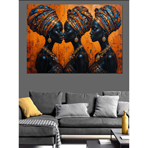 Afrikalı Kadınlar Geleneksel Başlıklarla Dekoratif Kanvas - Mdf Ahşap Tablo
